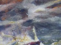 Bateau dans les vagues Huile sur toile; 60 x 20cm Disponible