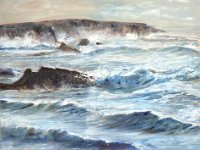 Toile exposée Grand prix du concours National d'art contemporain de Toulon Vagues Sur la cote sauvage , huile 80x 100cm