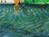 YAKA II Reflets dans le vieux port à Laroche Bernard huile sur toile, 30 x 30 cm