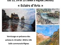 affiche rignac 2018 dernière version Exposiition Eclair d'Art. Des artistes locaux expossent pendant la fête du village. 3 peintres: Catherine Stock, Sophie Raynaud, Dany Wattier 2 scupteurs: Tina...