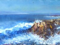 Rouleaux sur la côte sauvage Huile sur toile 60 x 20 Disponible à la vente