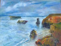 Pointe du bil marée montante Falaises de Pénestin. Huile sur toile ; 60x 50cm