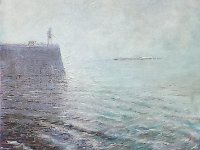 Pecheur et son chien sur le port de Penerf Huile sur toile 40X 40 cm Disponible à la vente